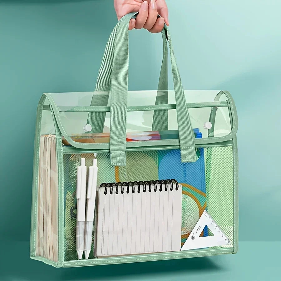 1 large capacity portable transparent waterproof handheld folder, expandable file storage bag, PVC self-adhesive file bag for of