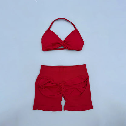 2 Piece Sports Gym Set Strappy Bra Yoga Underwear Short Sport Leggings Bicycle Running Sportswear Woman Seamless Yoga Set