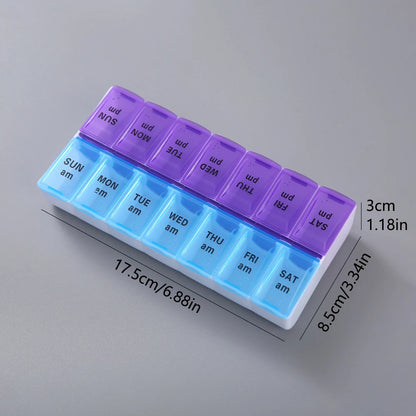 JUSTLANG Weekly 14 Grids 7 Days Pill Box Portable Travel  Cases Organizer Pill Container Storage Tablets Vitamin Medicine