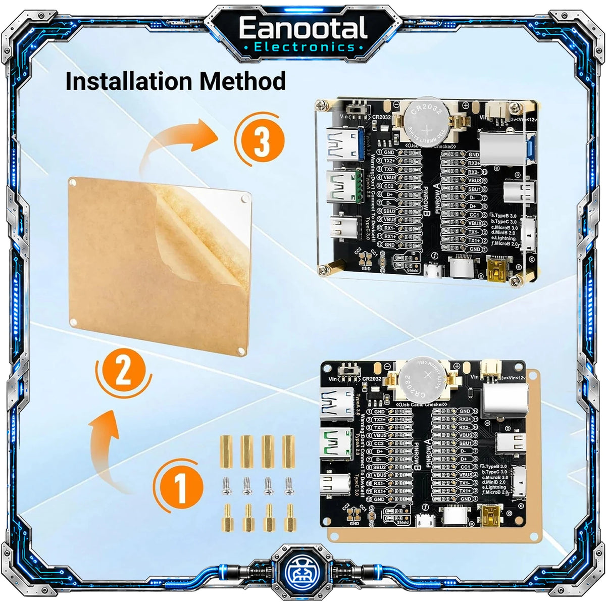 USB Cable Tester Board Data Wire Checker with Acrylic Case LED Indicator for Charging TYPE-C Micro Type A Type B Data Cable Test