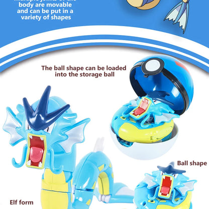 High Quality Pokemon Ball Deformation Toy Pikachu Mewtwo Gyarados Pocket Monster Pokeball Pokemon Action Figure Children Toy Gif