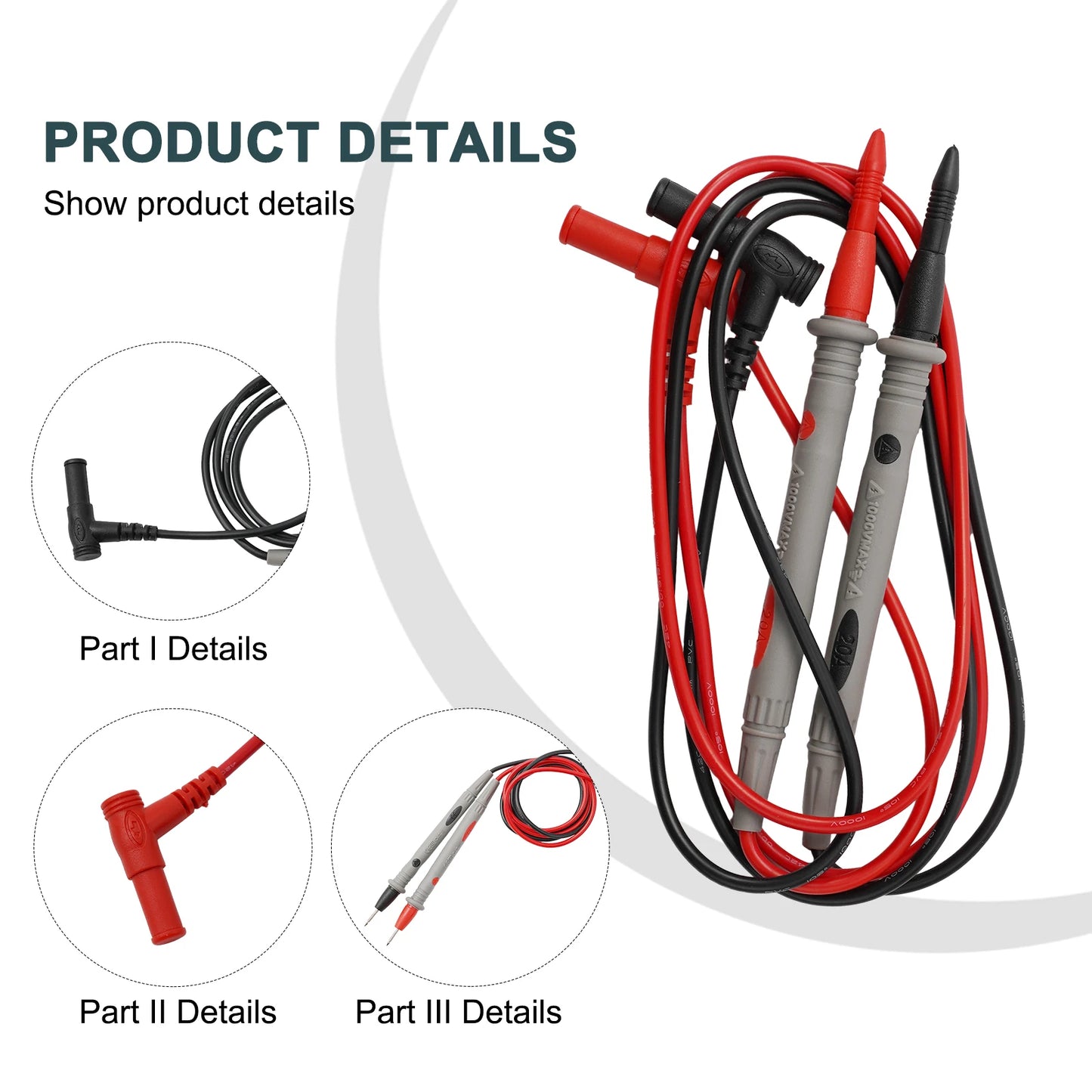 20A 1000V Multimeter Test Heads Needle Pin Digital Multi Meter Head Wire Pen Cable Kit Multimeter Voltmeter PVC Tester Kit