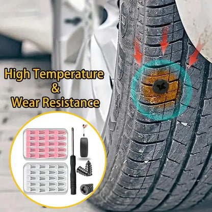 Vacuum Tire Puncture Repair Kit with Screwdriver & Storage Box Self-Service Plug & Patch for Car, Truck, Motorcycle, Bike Tire