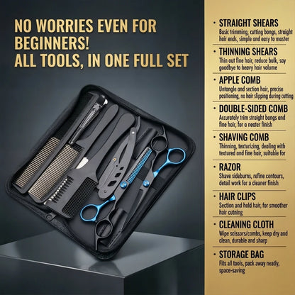 Hair Cutting Scissors Set Barber Shears Kit with Comb Razor Clip Bag Stainless Steel Thinning Scissors Home Salon Beginners 1001