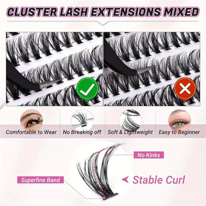 Natural Cluster 200pcs Lashes Set - C-Curl, Mixed Lengths 10-16mm for Effortless Volume