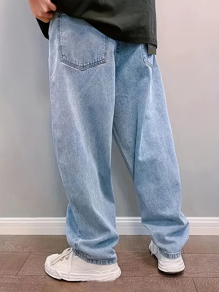 Men's Light-Blue Baggy Wide-Leg Jeans