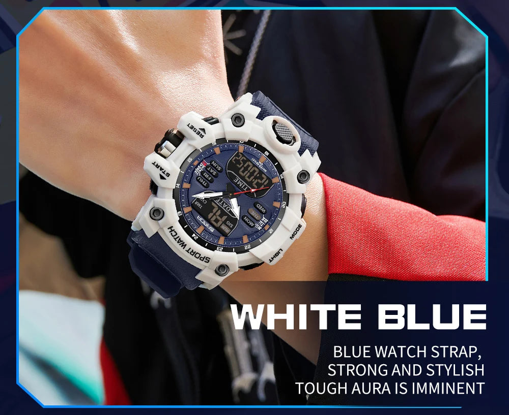 SANDA Outdoor Sports Military Mens Watch LED Digital Electron Quartz Male Wristwatch Dual Display Clock Men Relogio Masculino