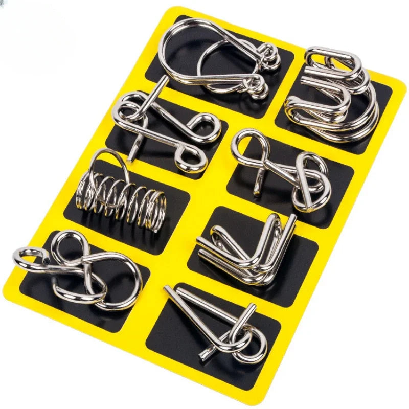 8Pcs/Set Metal Montessori Puzzle Wire Mind Brain Teaser Puzzles Children Adults Interactive Game Reliever Educational Toys