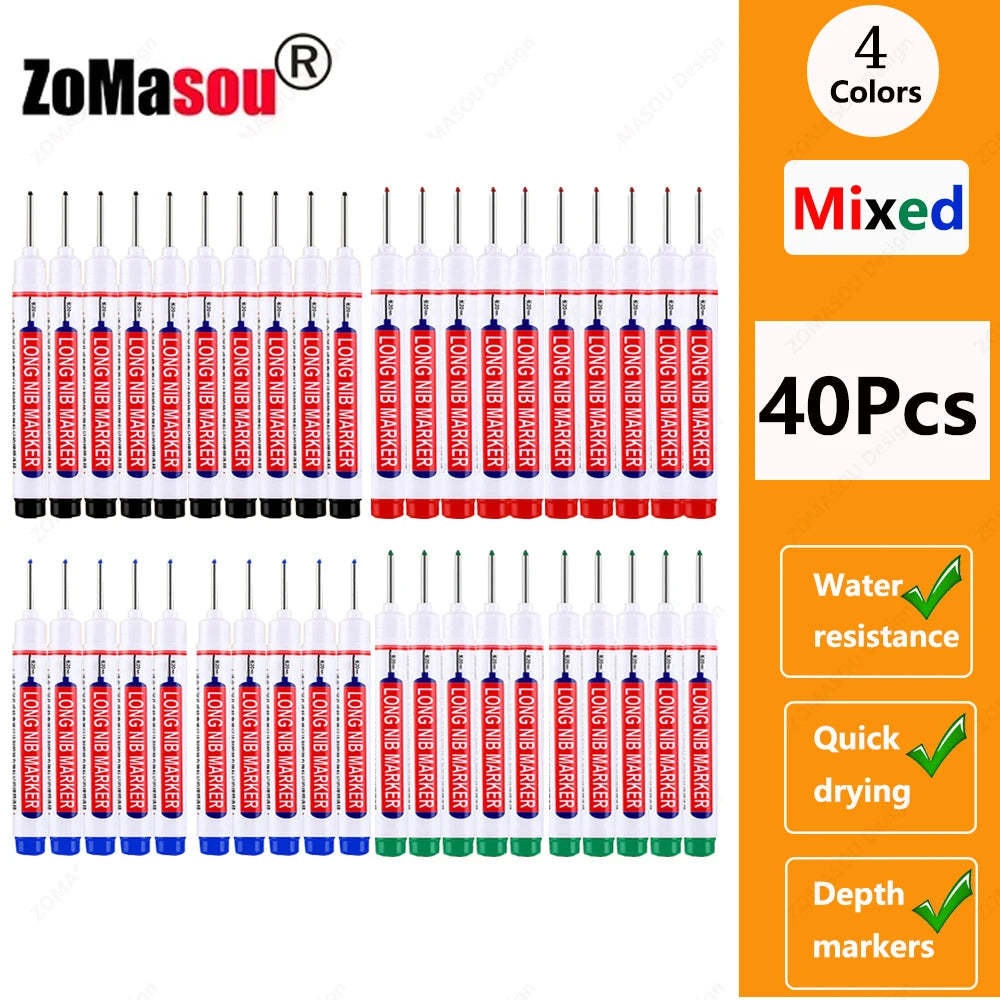 1-100Pcs 2cm Waterproof Long Head Markers Deep Hole Marker Pen for Metal Carpenter Red/Black/Blue/Green Ink Woodworking Tools