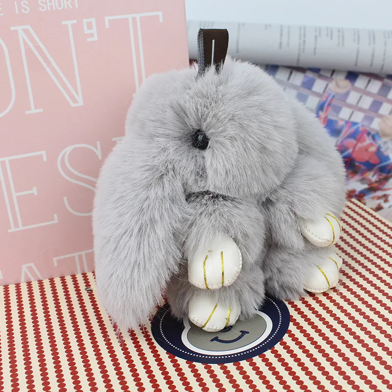 Cute Pluff Bunny Keychain Women Fur Pom Pom Angel Rabbit Key Ring Hare Plush Dolls Toy Girls Bag Car Key Pendant Kids Xmas Gift