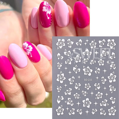 4pcs/set Hibiscus Flowers Nail Sticker Y2K Star Adhesive Nail Art Supplies Decal for Women Nail Supplies DIY Manicure Decoration