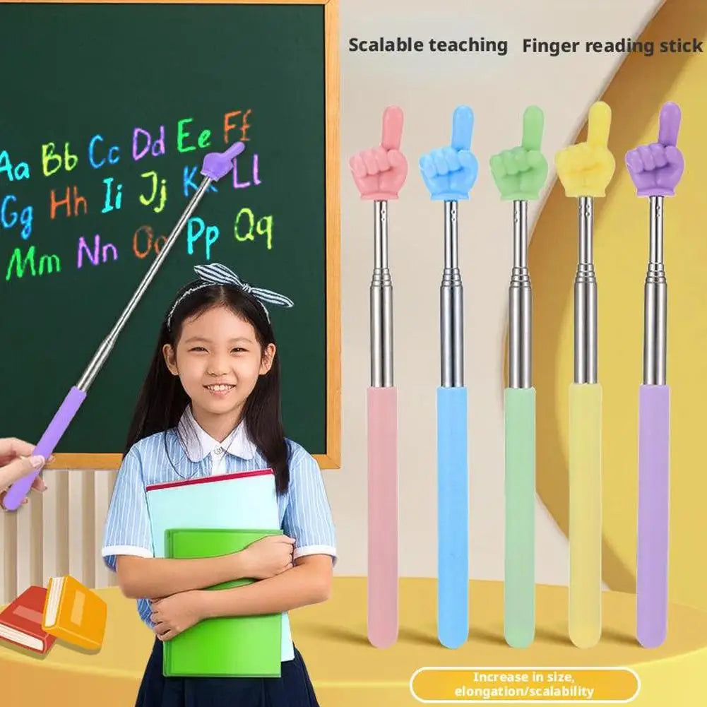 Steel Teaching Pointer Telescopic Rod Finger Design Teaching Stick Finger Reading Sticks Tools School Office Supplies