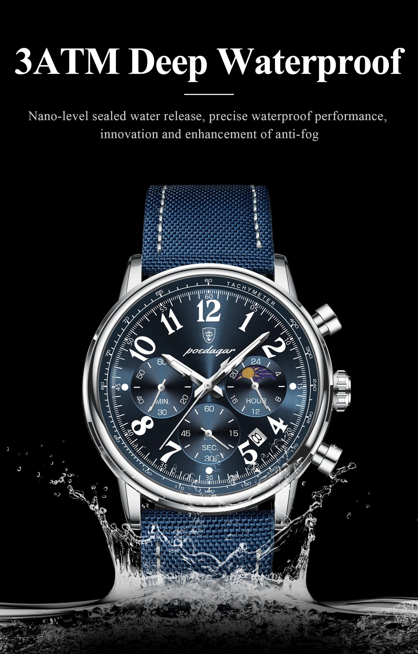 POEDAGAR Luxury Sports Military Men Watch Waterproof Luminous Chronograph Nylon Leather Date Man Wristwatch Quartz Men's Watches