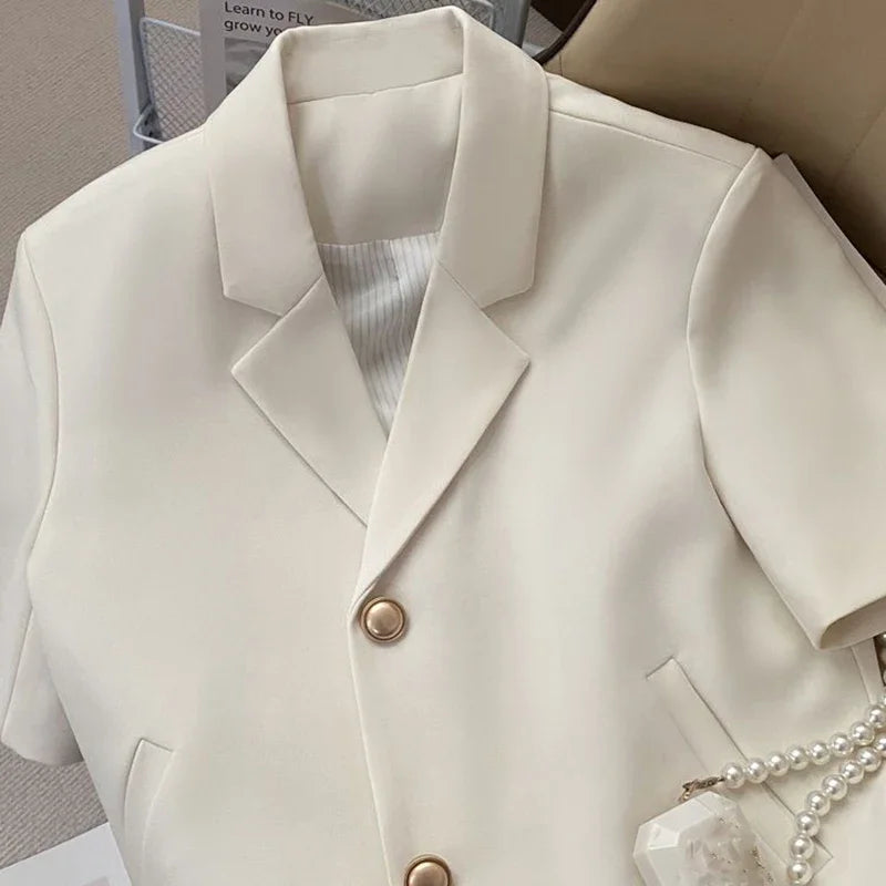 Lucyever Summer Shorts Sleeve Women's Jacket Korean Fashion Notched Neck Office Work Blazer for Women Casual Simple Suit Jackets