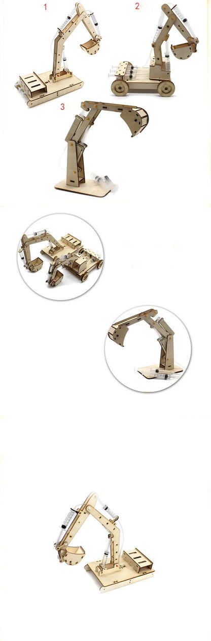 Kids DIY Science Toys Educational Scientific Experiment Kit Wood Tank / Music box / Balance/ Mechanical forceps/Excavator/Clock