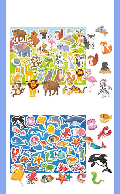 New Children Reusable Scene Cute Stickers DIY Puzzle Sticker Games Books Cartoon Animal Learning Cognition Toys For Kids Gift