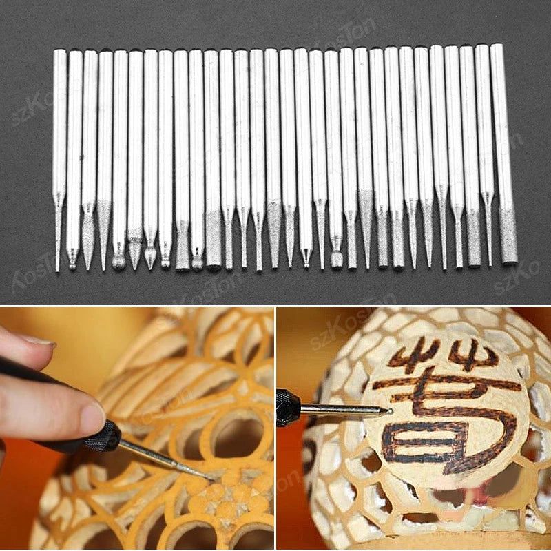 30pcs Shank Diamond Burs Set With Box For Dremel Electric Grinder Power Accessories Abrasive Drill Bit Rotary Tool Set 2.35/3mm