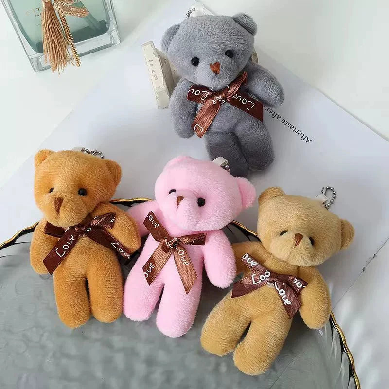 6/12pcs Mini Bear Plush Keychain Colorful Bear Stuffed Toy School Bag Pendant Teddy Doll Graduation Party Supplies Wedding Gift