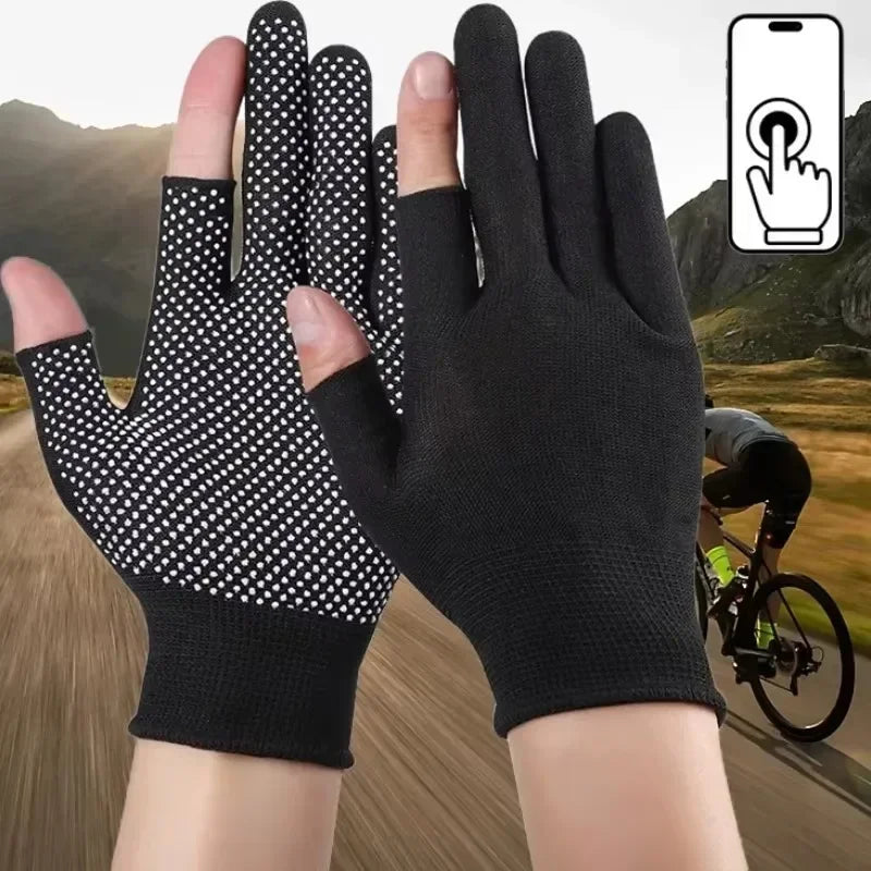 Non-slip Touchscreen Nylon Gloves Men Women Summer Outdoor Riding Sport Fitness Breathable Non-slip Sunscreen Half Finger Gloves