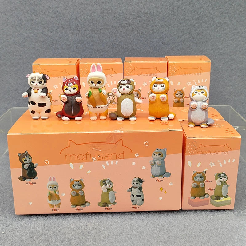 4cm Mofu Cat sands Action Figure Collection Set Animal Headgear Doll Kawaii  Cute PVC Model Desktop Decoration Crafts Gifts Toys