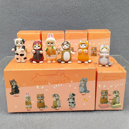 4cm Mofu Cat sands Action Figure Collection Set Animal Headgear Doll Kawaii  Cute PVC Model Desktop Decoration Crafts Gifts Toys