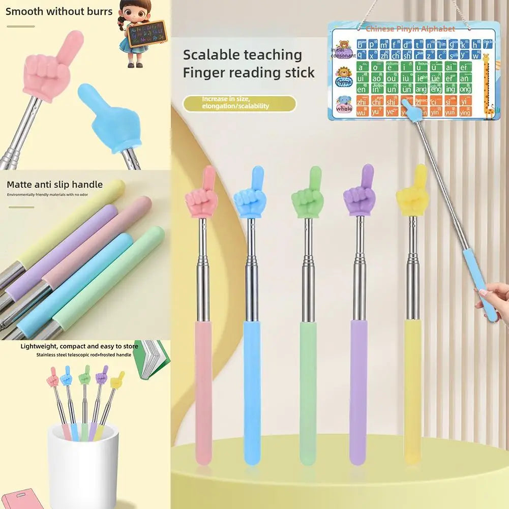 Steel Teaching Pointer Telescopic Rod Finger Design Teaching Stick Finger Reading Sticks Tools School Office Supplies