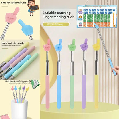 Steel Teaching Pointer Telescopic Rod Finger Design Teaching Stick Finger Reading Sticks Tools School Office Supplies