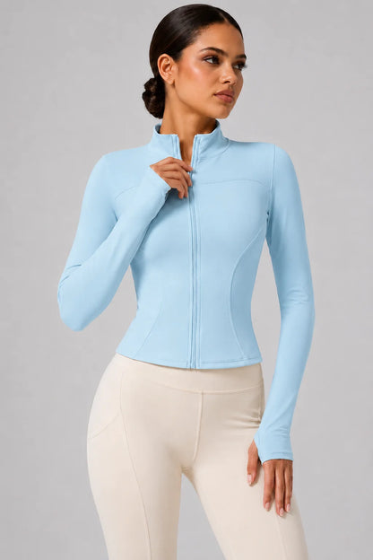 Women's Full-Zip Yoga Jacket, Slim Fit Long Sleeve Athletic Top with Thumb Holes, Lightweight Stretchy Workout Jacket for Runnin