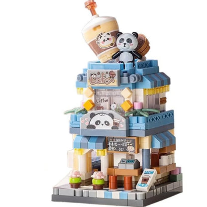 NEW Panda Pet Coffee Ice Cream Flower Shop Store Street View Food House Building Blocks Kit Girls Bricks Model Kids Toy Children