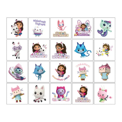 Cartoon 20PCS Cute Gabby Dollhouse Cats Tattoo Stickers Kawaii Anime party Waterproof Tattoos Sticker Pack Gift Toy