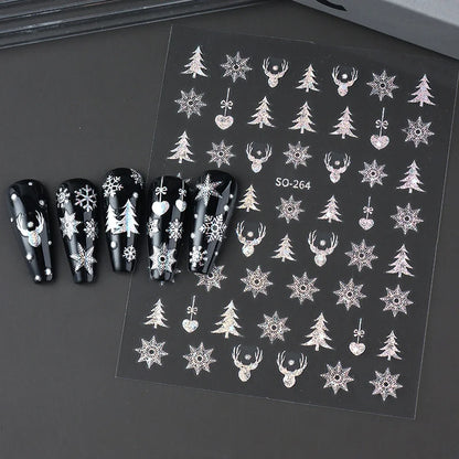 2pc Holographic Christmas Nail Art Stickers Iridescent Laser Snowflake Deer Tree Winter Slider Decals New Year Manicure Supplies