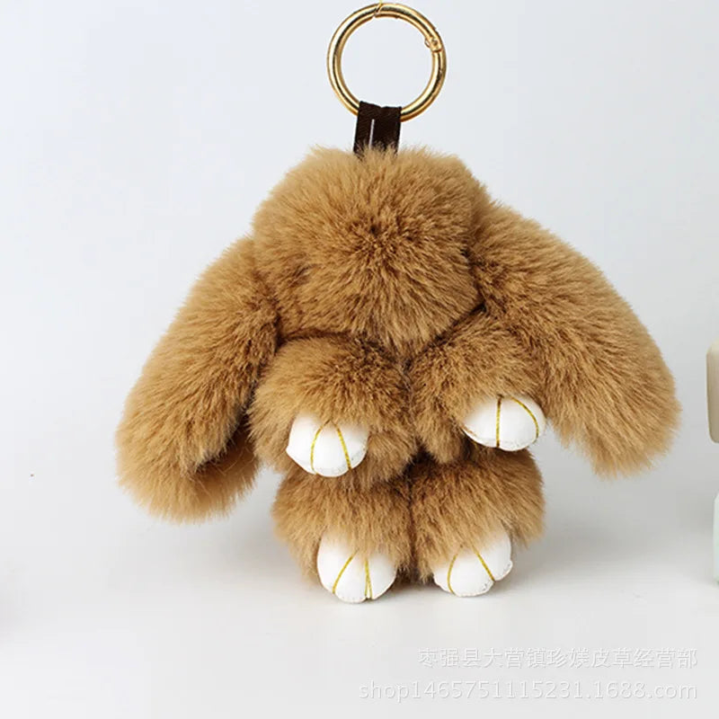 Cute Pluff Bunny Keychain Women Fur Pom Pom Angel Rabbit Key Ring Hare Plush Dolls Toy Girls Bag Car Key Pendant Kids Xmas Gift