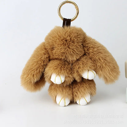 Cute Pluff Bunny Keychain Women Fur Pom Pom Angel Rabbit Key Ring Hare Plush Dolls Toy Girls Bag Car Key Pendant Kids Xmas Gift