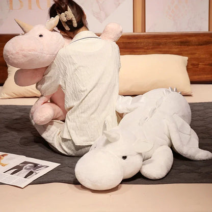 Cartoon Giant Flying Dragon White Pink Snow Dragon Plush Dinosaur Plushie Toy Soft Stuffed Animal Doll Big Sleep Pillow Kid Gift