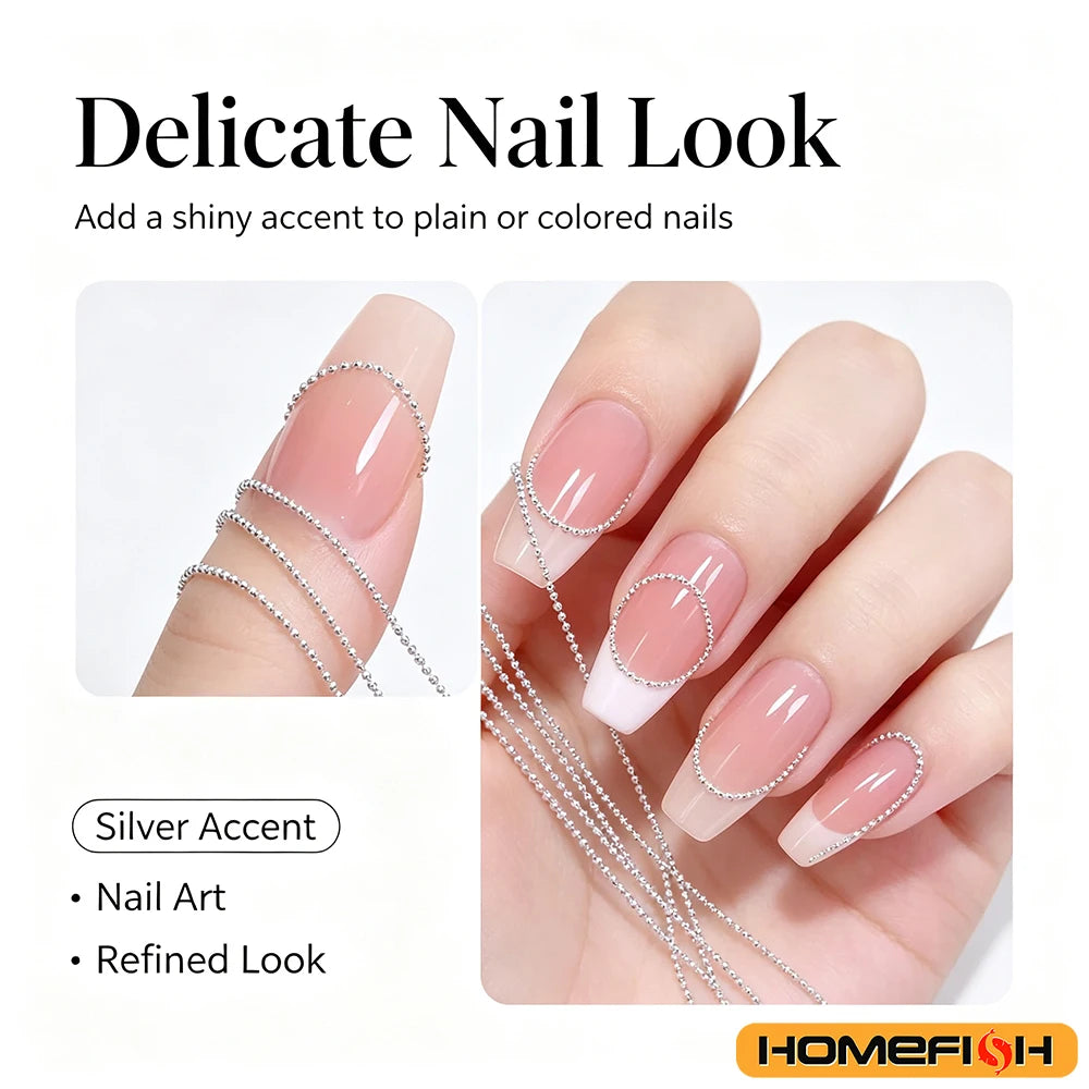 1M/Pack 0.8mm Gold Silver Nail Bead Chain Charm Ellipse Stone Nail Art Decorations Giltter Metal Steel Ball Jewelry Accessory