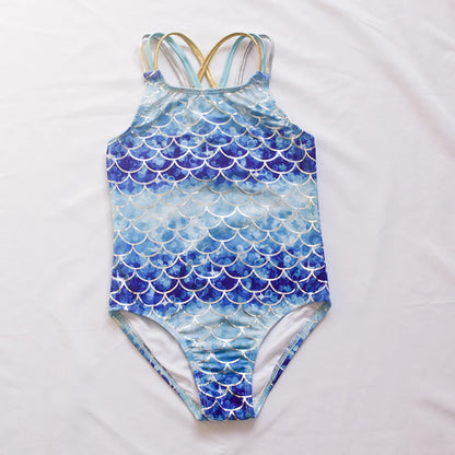 Fishscale Bandage Girls Kids Swimsuit 2026 Shell Shape Embroidery Children Girls One Piece Swimwear Beach Wear Monokini