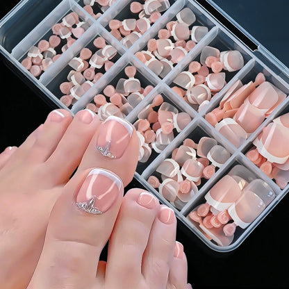 120Pcs 9-Colors French Fake Toenails Summer Short Sqaure Press On Toe Nails Tips Glossy Nude/Pink/Brown Full Cover False Toenail
