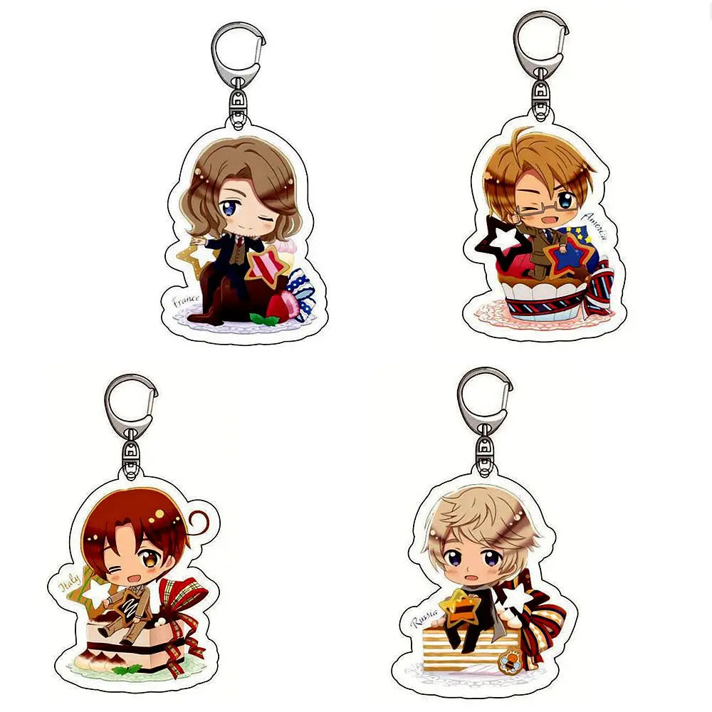 8 Pcs/Set Anime Axis Powers Action Figures KeyChain Feliciano Varga Ludwig Kiku Honda Alfred F. Jones PVC Model Kid Gift Toy
