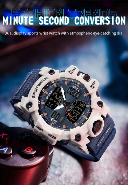SANDA Outdoor Sports Military Mens Watch LED Digital Electron Quartz Male Wristwatch Dual Display Clock Men Relogio Masculino
