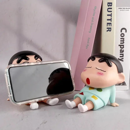 Crayon Shin-Chan Anime Figure Phone Holder Kawaii Desktop Ornaments Phone Support Mini GK Collection Decoration Toys Girls Gifts