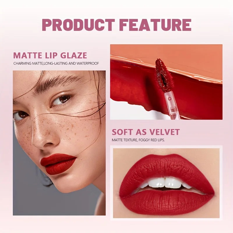 Matte Velvet Lip Tint, Nude Color Lip Glaze, Long Lasting Waterproof Non Transfer, Lightweight Soft Lip Makeup, Perfect Valentin