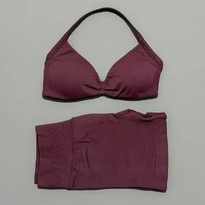 2 Pieces Yoga Gym Set Women Seamless Strappy Yoga Bra High Waist Workout Scrunch Shorts Sports Set Fitness Clothes Sportswear