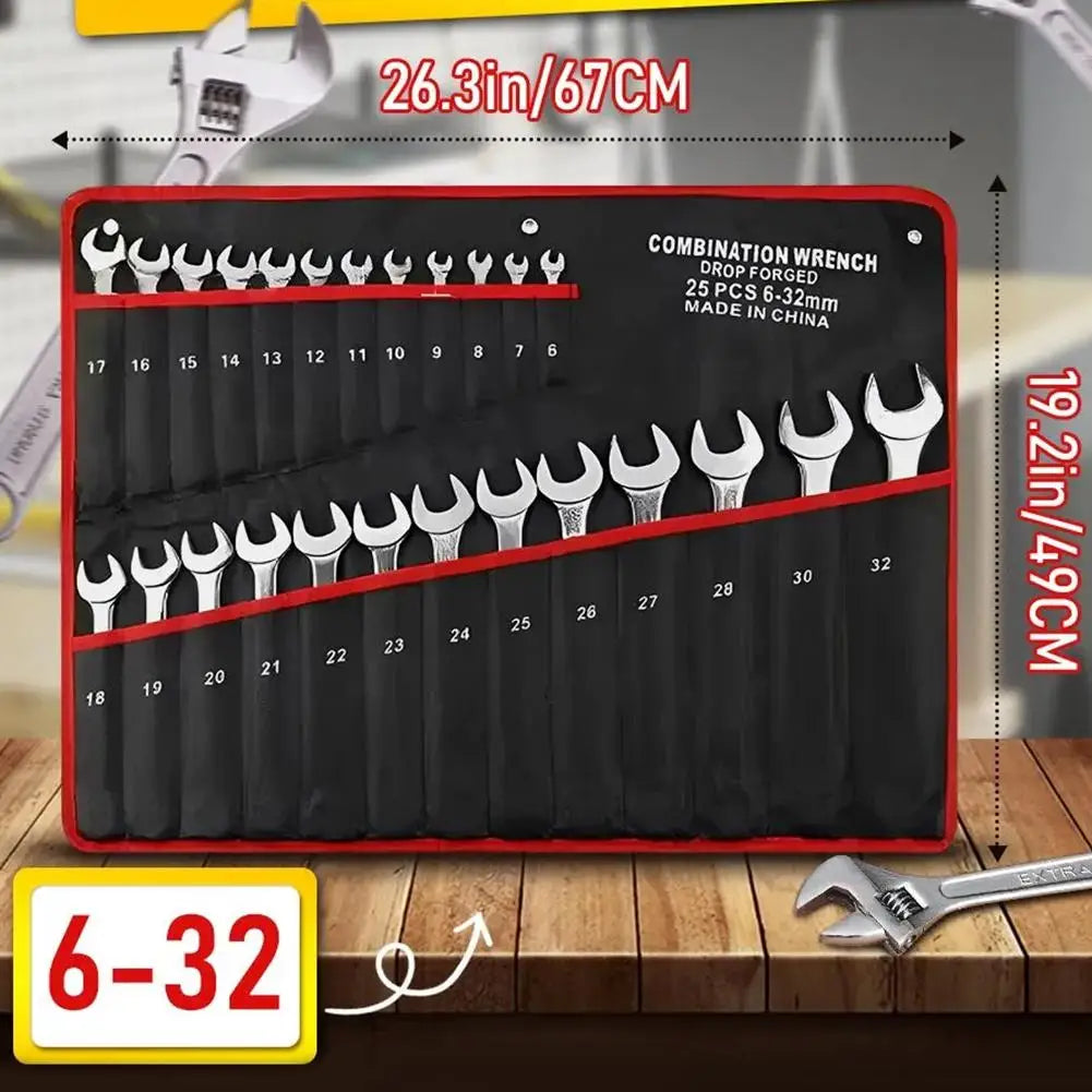 25 Slots Wrench Storage Roll Up Bag Portable Heavy Duty 6-32mm Woven Tool Organizer Pouch Tool Storage Bag Wrench Holder