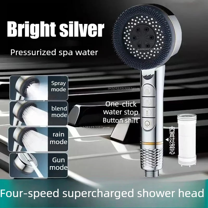 Filtered Supercharged Shower Head Four-speed Adjustment With Water Seal Multi-functional Home Shower Bathroom Accessories