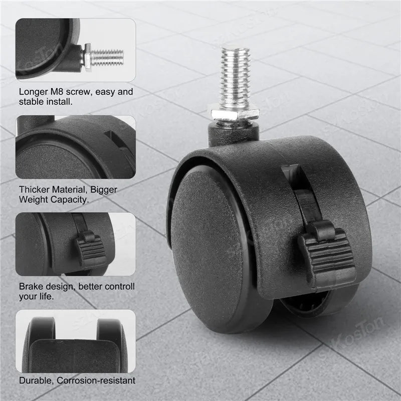 4 Pieces Universal Mute Caster M8 Wheel 1.5Inch Replacement Furniture Table Drawers Cabinets Swivel Rollers 360 Degree Wheels