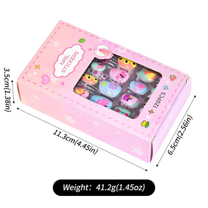 120Pcs/Box Cartoon Gril Princess Children Press On Nails 6-14Years Kawaii Cat/Flowers/Rainbow Nail Tips With Jelly Gel Girl Gift