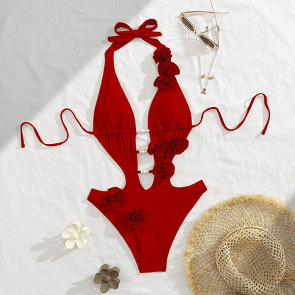 2026 New 3D Flowers One Piece Swimsuit Women Solid Sexy Hollow Out Swimwear Tropical Summer Beachwear Bathing Suit Bodysuit