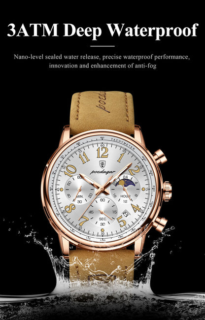 POEDAGAR Luxury Sports Men Watch Waterproof Luminous Leather Quartz Man Wristwatch Chronograph Date Military Men's Watches Reloj