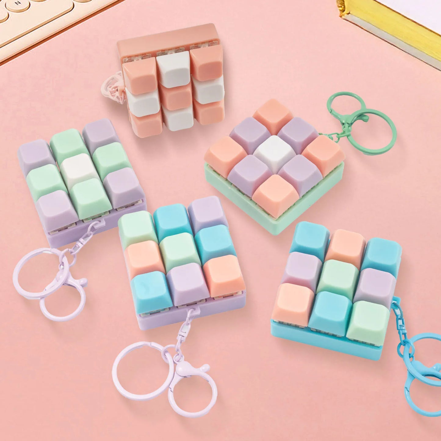 9 Keys Keyboard Fidget Keychain Antistress Keyboard Button Fingertip Key Cap Pendant Stress Relief Toys for Children Adults Gift