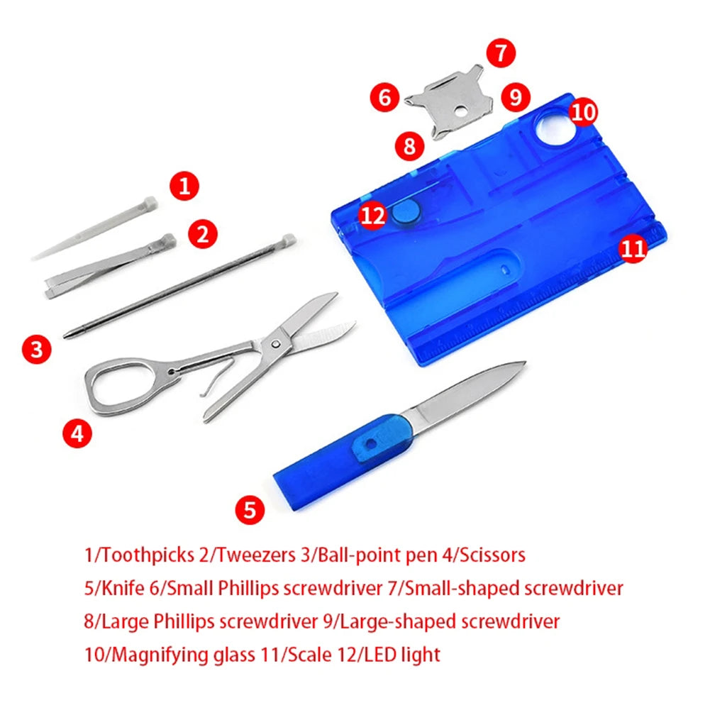 12 In 1 Pocket Credit Card Portable Multi Tools Outdoor Survival Camping Equipment 1 Box Portable Hiking Card Tools Gear